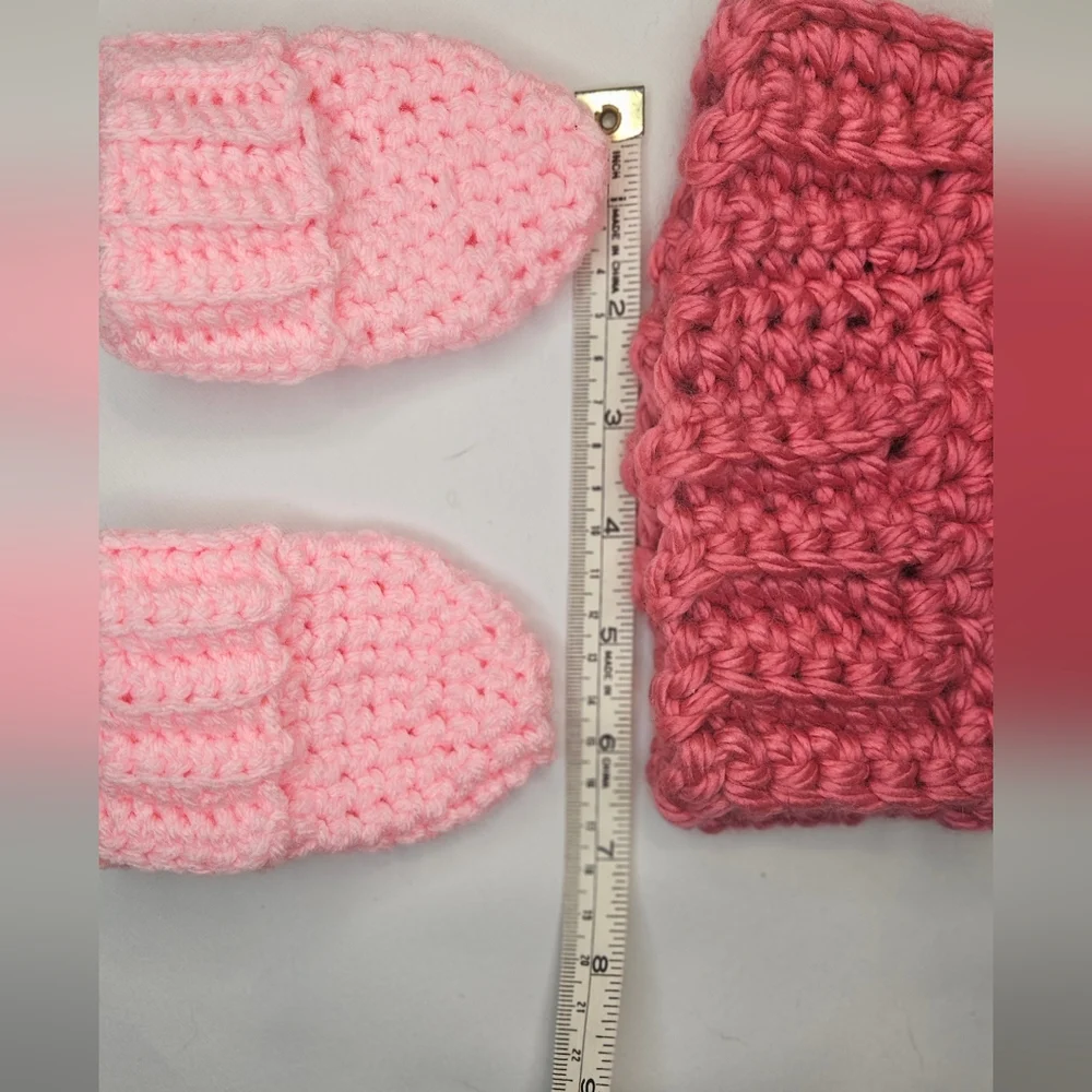 Infant Pink Crochet Hat and Mittens Set